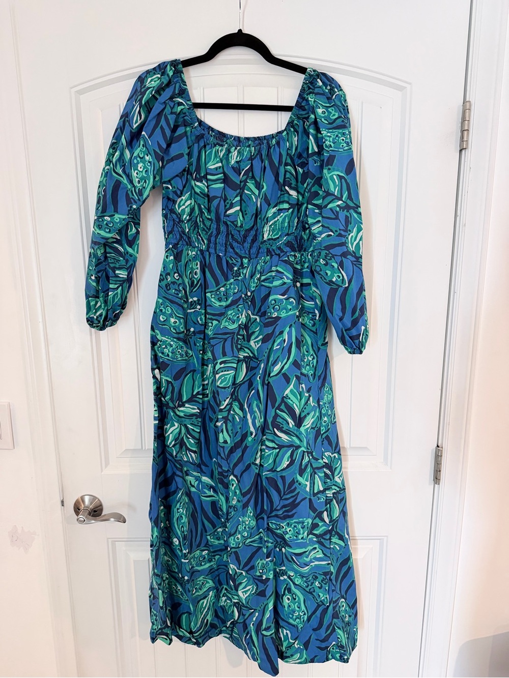 Lilly Pulitzer Blue & Green Botanical-Print Long Sleeve Midi Dress